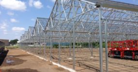 a shot of the Bright Farms – SPM greenhouse in construction