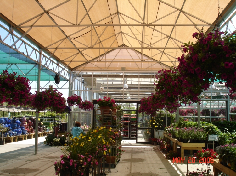 Vail greenhouse with shaded walkway