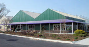 a shot of the Boulevard Flower Gardens greenhouse from the front
