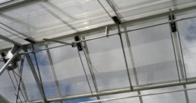 a shot of Vent Screens used at the roof of a greenhouse