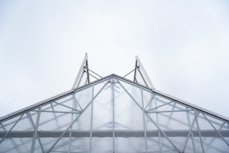 a shot of the open roof greenhouse