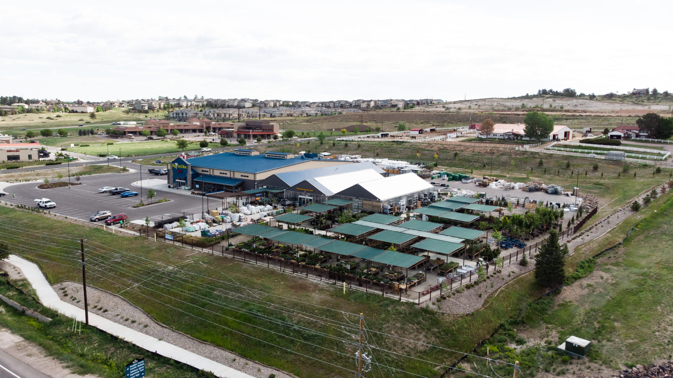 a bird's eye view of the Highlands Garden Center greenhouses