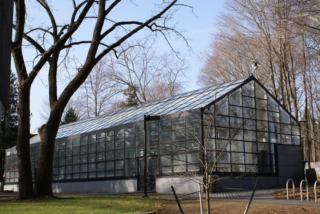Research-level, aluminum greenhouse located at Bridgewater State Univ. in Massachusetts. 