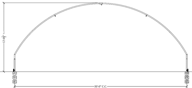 Schematic drawing of Columbine greenhouse showing bow spacing and sidewall heights