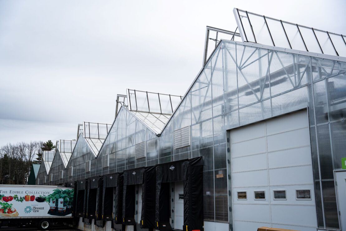 Dual Atrium greenhouses installed over loading docks at Pleasant View Gardens, NJ