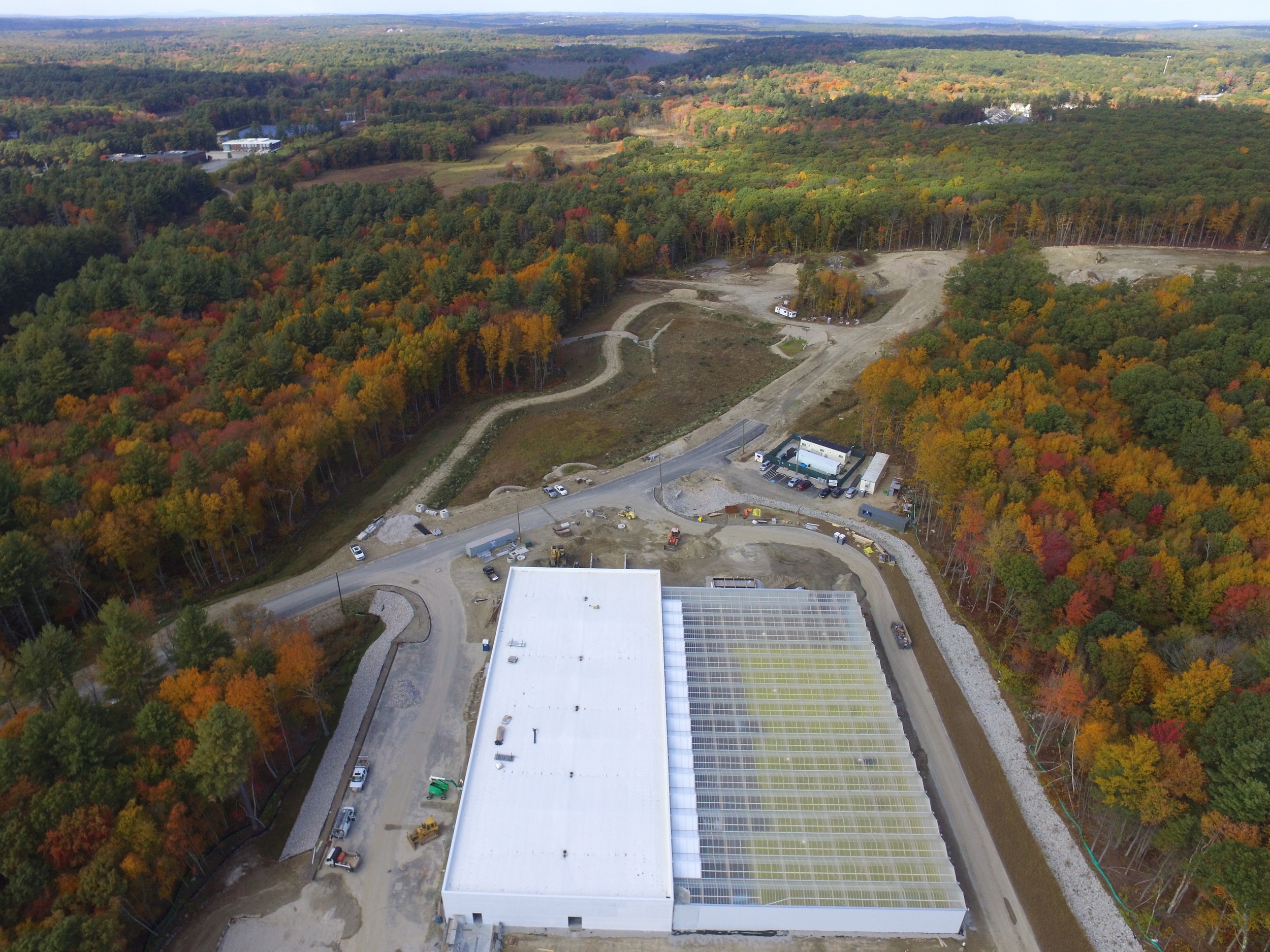 Overhead drone view of Sealed Venlo greenhouse.