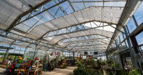 Shading system in Eberts' custom flower retail greenhouse